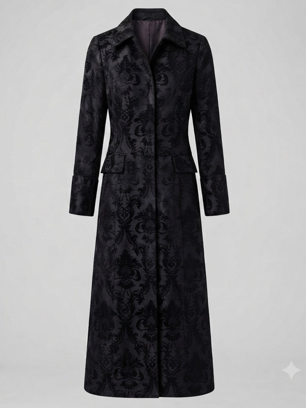 Georgiou Studio Vintage Velvet Damask Burnout Long Goth Vampire Trench Coat 2